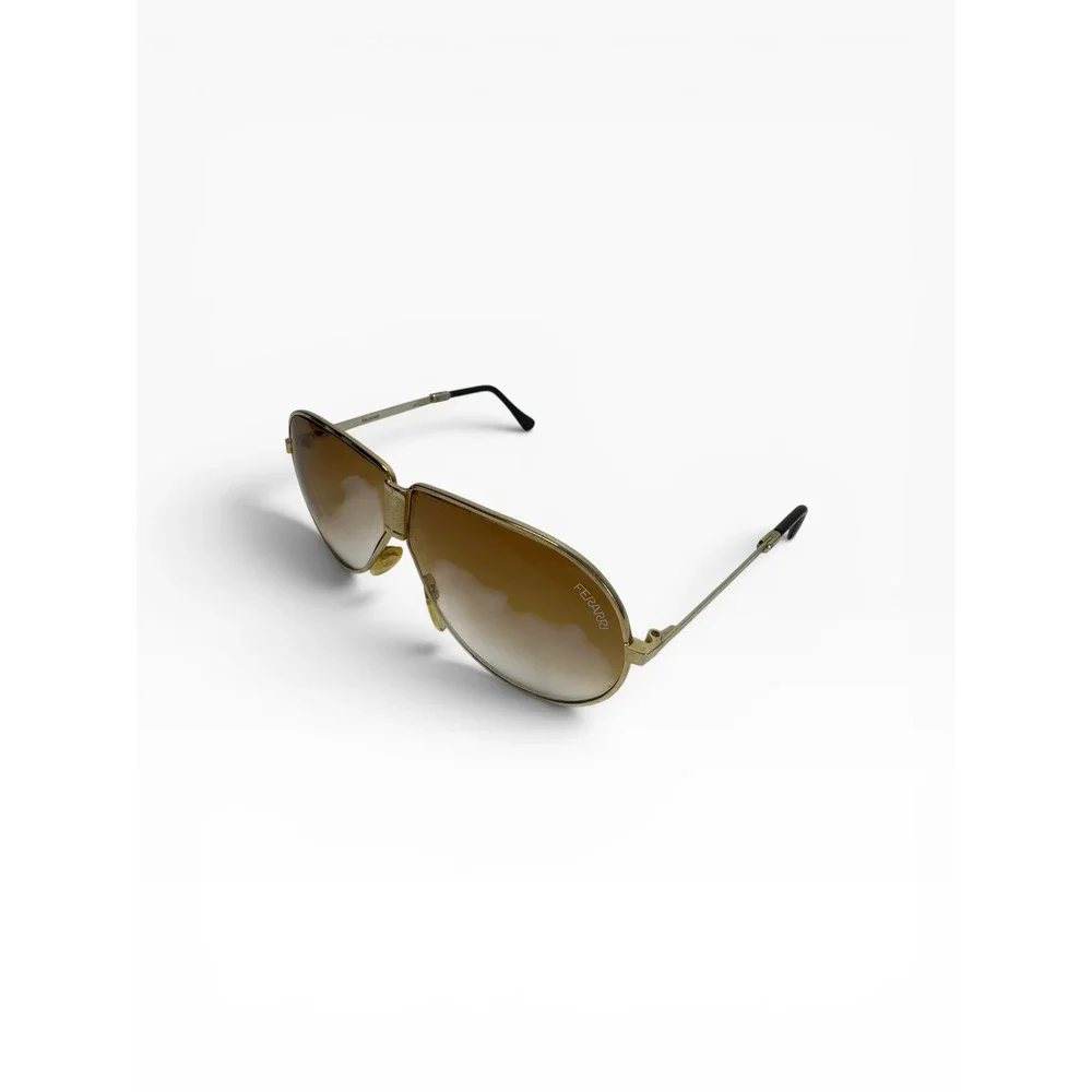 Ferrari Folding Aviator Sunglasses Mens Gold Brown Gradient Vintage Case